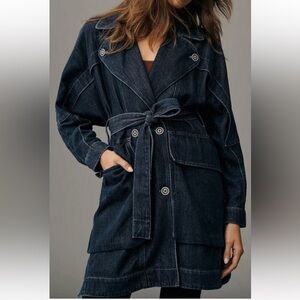 Anthropologie Pilcro Oversized Draped Dolman Denim Trench with Self-Tie Belt